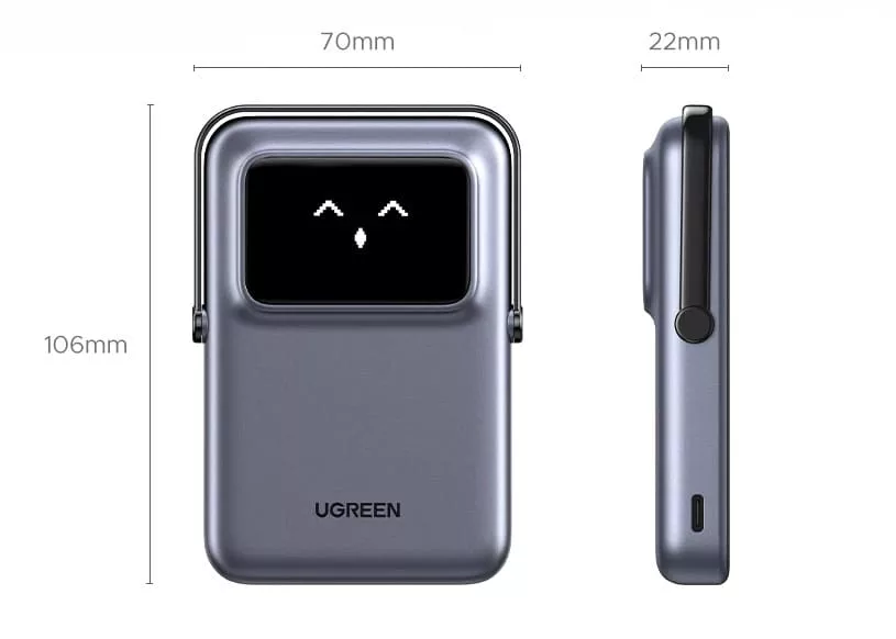 быстрый беспроводной повербанк UGREEN Uno Qi2 Magnetic Wireless Power Bank 10 000 мАч - размеры