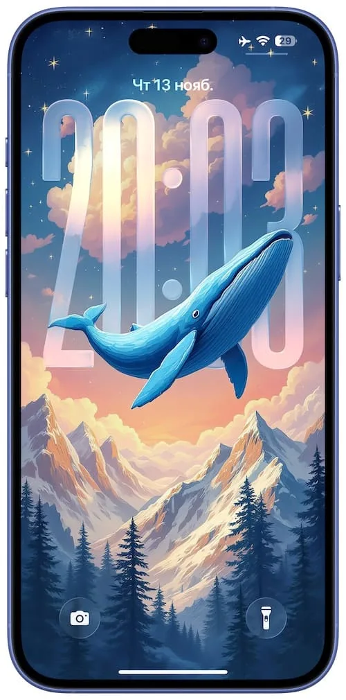 Обои для iPhone c 3D эффектом в сочетании с большими часами