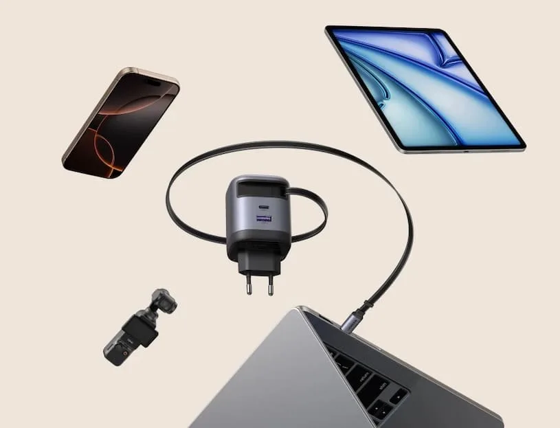 UGREEN 65 Вт GaN с выдвижным кабелем USB C (X605)