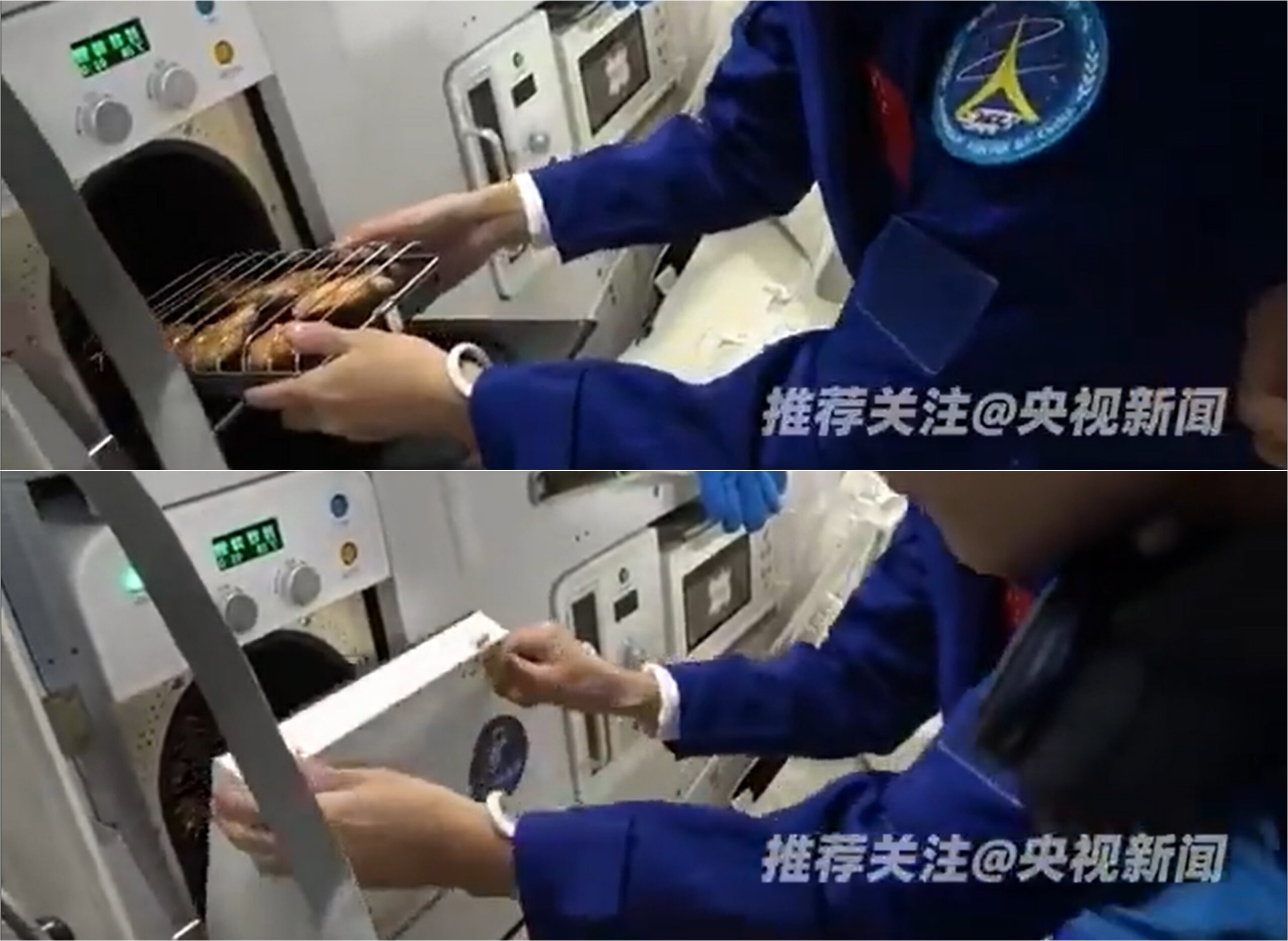 Как космонавты смогли пожарить мясо в невесомости. Первое использование печи. Скриншот из видео. Источник изображения: x.com/CNSAWatcher. Фото.