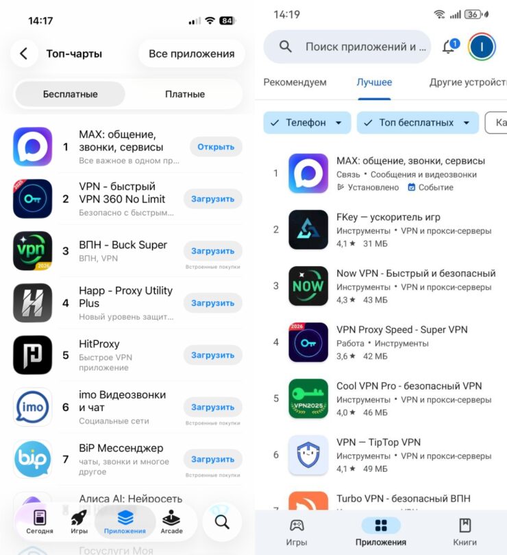 Почему MAX везде в топах. Первое место в топе бесплатных приложений. Фото.