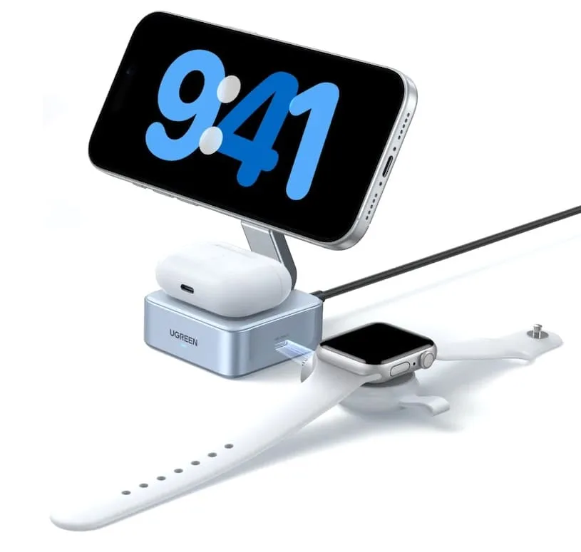 Ugreen Qi2 25W MagFlow 2-in-1: быстрая беспроводная зарядка iPhone - зарядка трех устройств