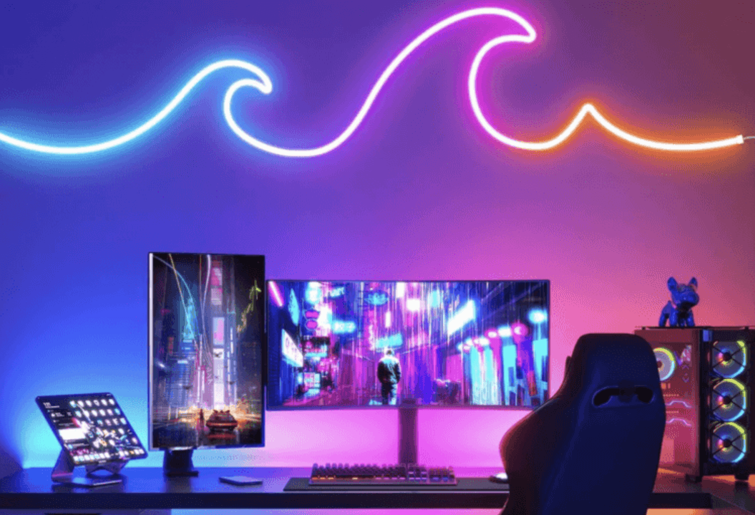 Светодиодная подсветка. Можно создать нужный вам рисунок прямо на стене. Изображение: Govee. Фото.