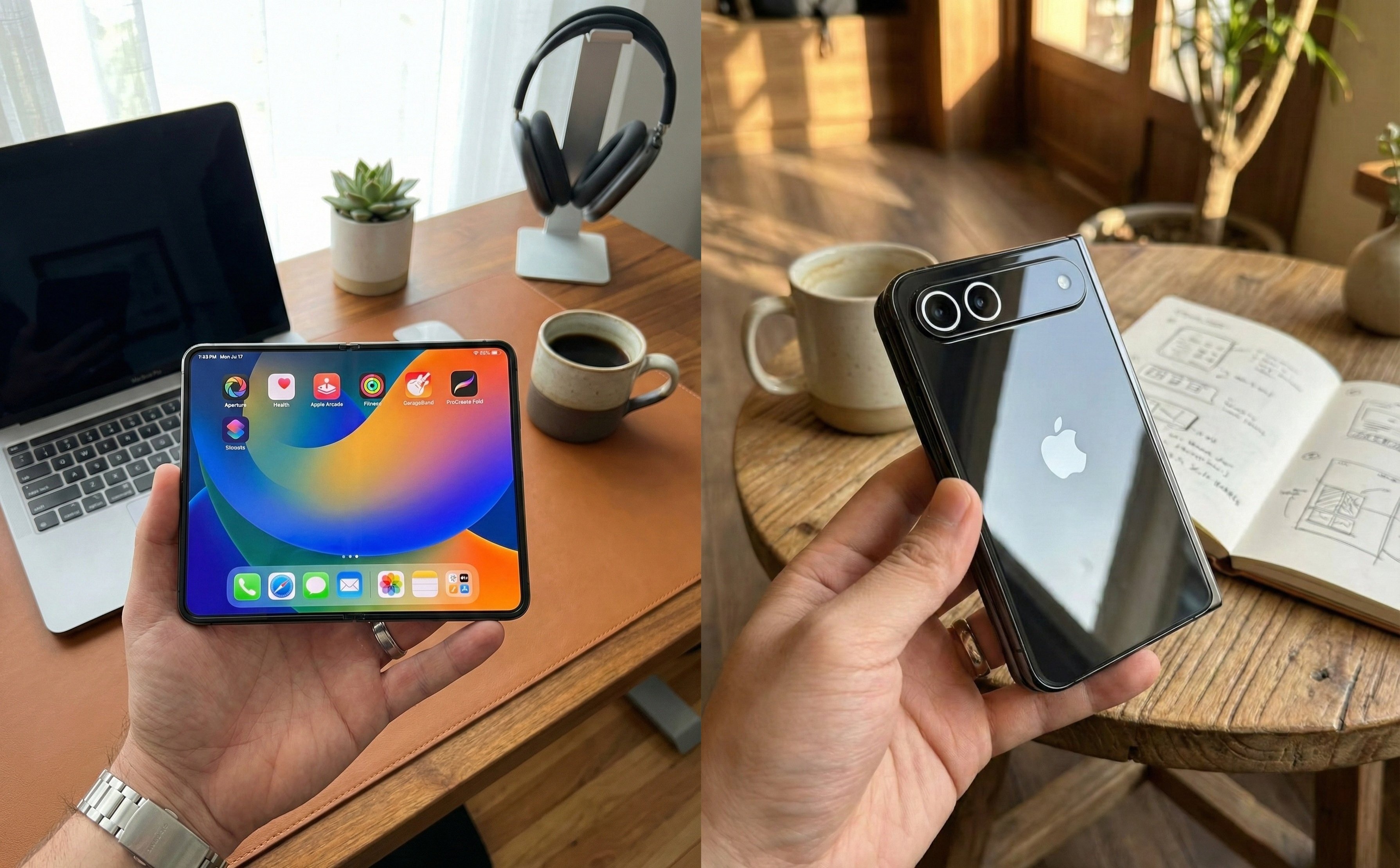 iPhone Fold и iPhone 18 Pro: все характеристики, размеры и сроки выхода айфонов 2026 года. Вживую складной iPhone будет выглядеть так. Изображение: @UniverseIce. Фото.