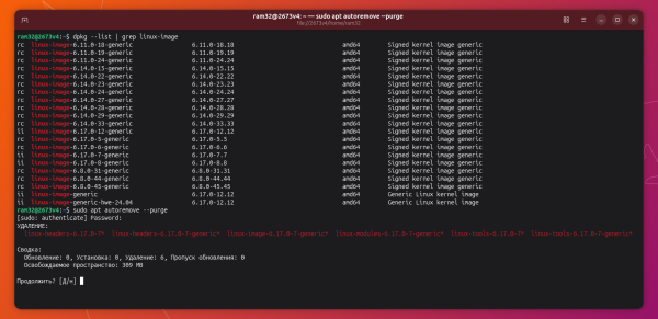 удаление старых ядер Linux