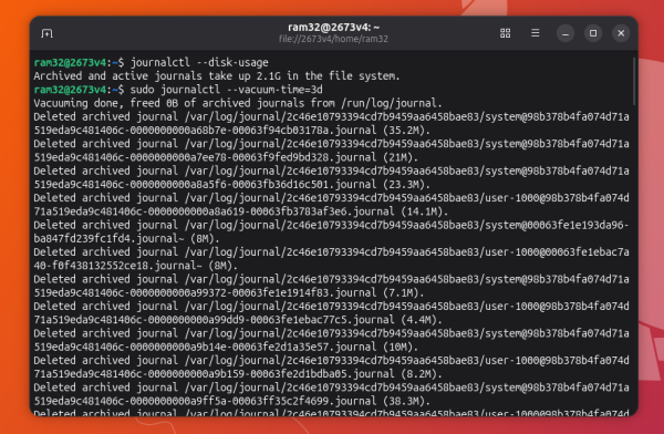 размер системных журналов