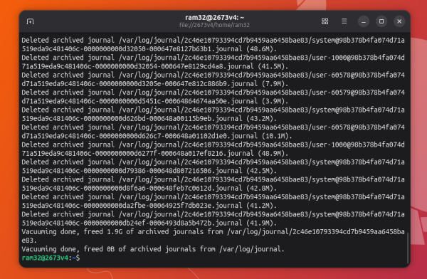 очистка журналов освободила 1,9 Гб