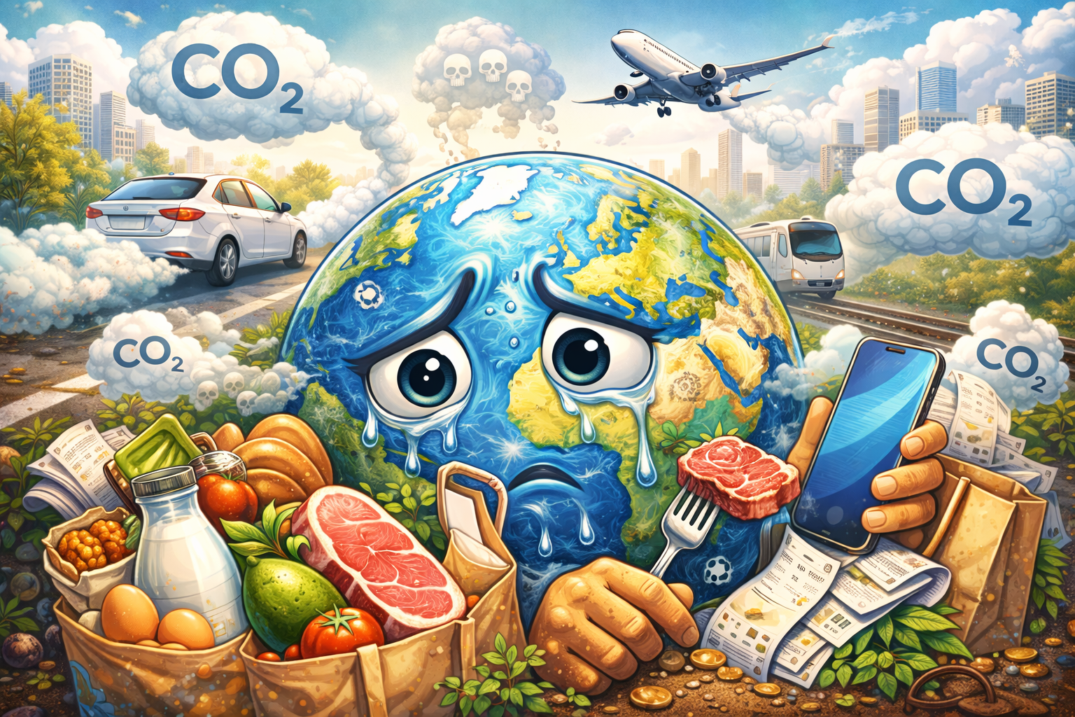 Невидимый углеродный след: сколько CO₂ вы выбрасываете каждый день, даже не замечая. Ваш ужин и дорога на работу разогревают планету: реальные цифры углеродного следа. Фото.