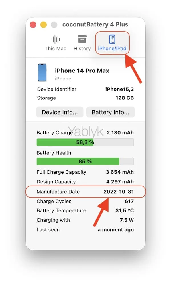 Как узнать дату сборки любого iPhone или iPad через coconutbattery