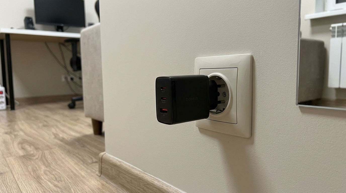 Baseus 65 Вт GaN — заменила мне три адаптера разом. Одна зарядка на всё: iPhone, iPad и даже MacBook Air.. Фото.