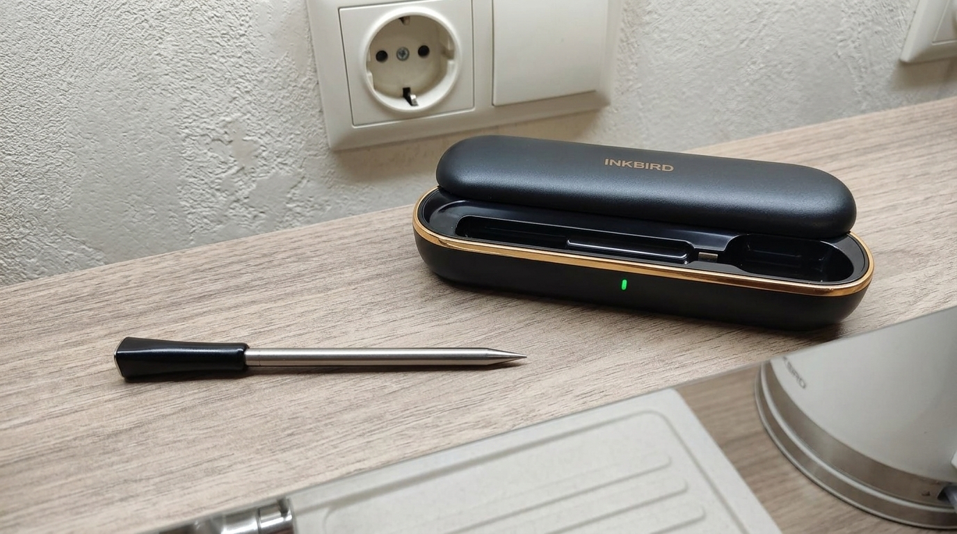 Термометр для мяса с Bluetooth — больше не пересушиваю стейки. Втыкаешь щуп в мясо, а температура летит прямо на экран смартфона.. Фото.