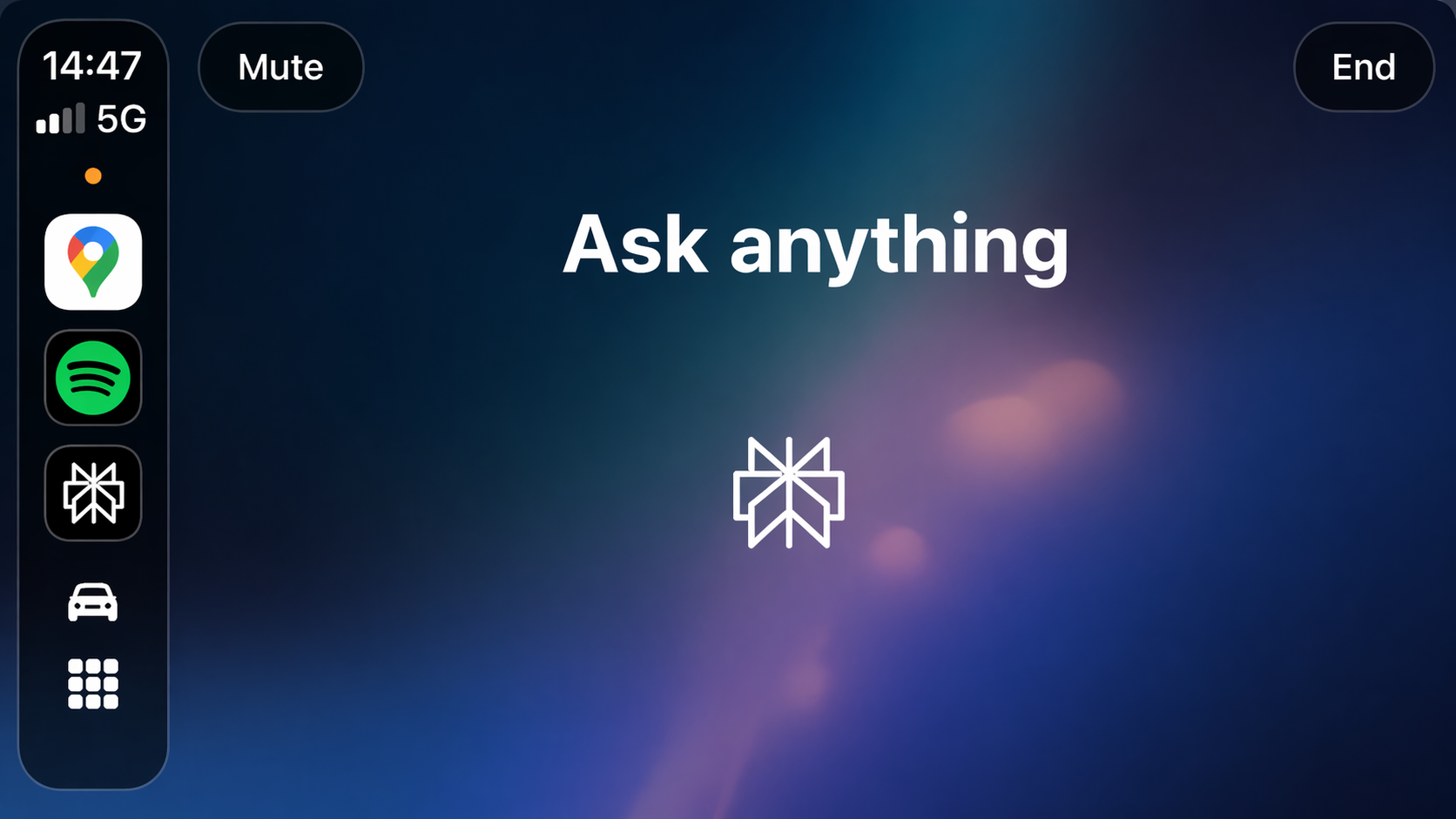 Как работает Perplexity в CarPlay. Когда появляется такая надпись, то можете говорить. Фото.